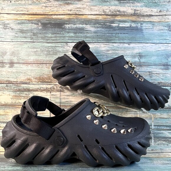 Crocs Echo Platform Clogs Shoes Mens Size 6 Black Slip On Studs Chain Jibbitz - Picture 3 of 11